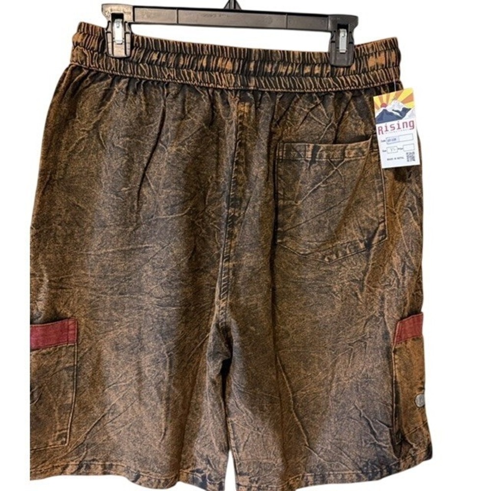 Rising International Boho Patchwork Mushroom Shorts XL Brown Acid Wash NWT - Picture 3 of 7